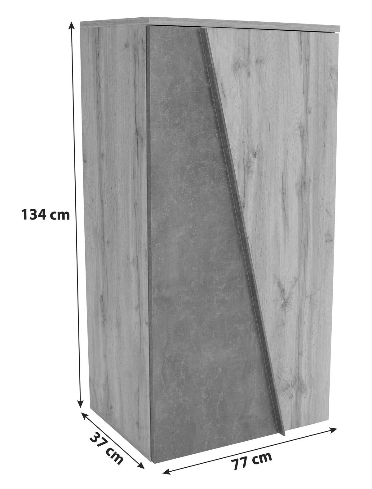 Félmagas Szekrény Venedig - tölgyfa/sötétszürke, Modern, faalapú anyag (77/134/37cm)