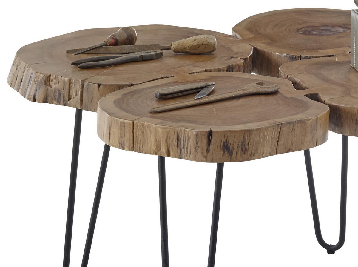 Couchtisch Echtholzplatte Cole Mini, Akazie/Schwarz - Schwarz/Akaziefarben, Natur, Holz/Metall (78/72/56cm) - MID.YOU