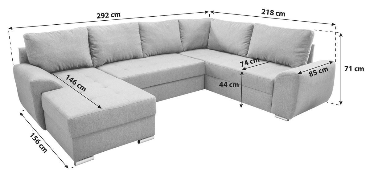 Wohnlandschaft mit Schlaffunktion Sinja - Chromfarben/Anthrazit, KONVENTIONELL, Textil (156/292/218cm) - Livetastic