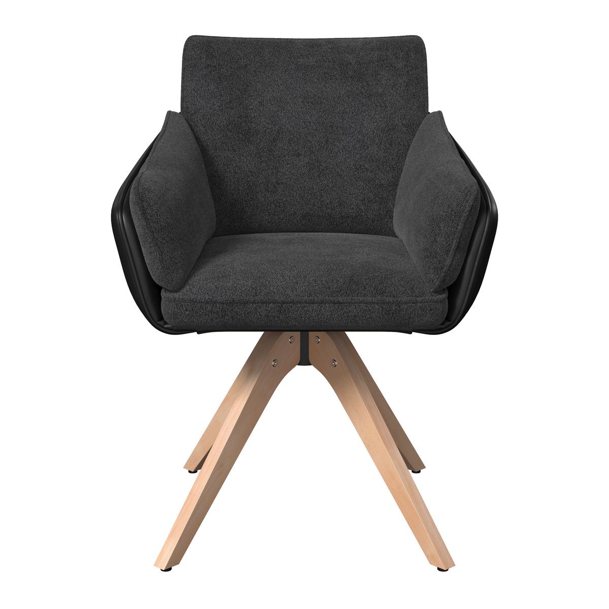 Židle s područkami Alja, tmavě šedá - tmavě šedá/barvy buku, Moderní, kov/dřevo (66/89/62cm) - Bessagi Home