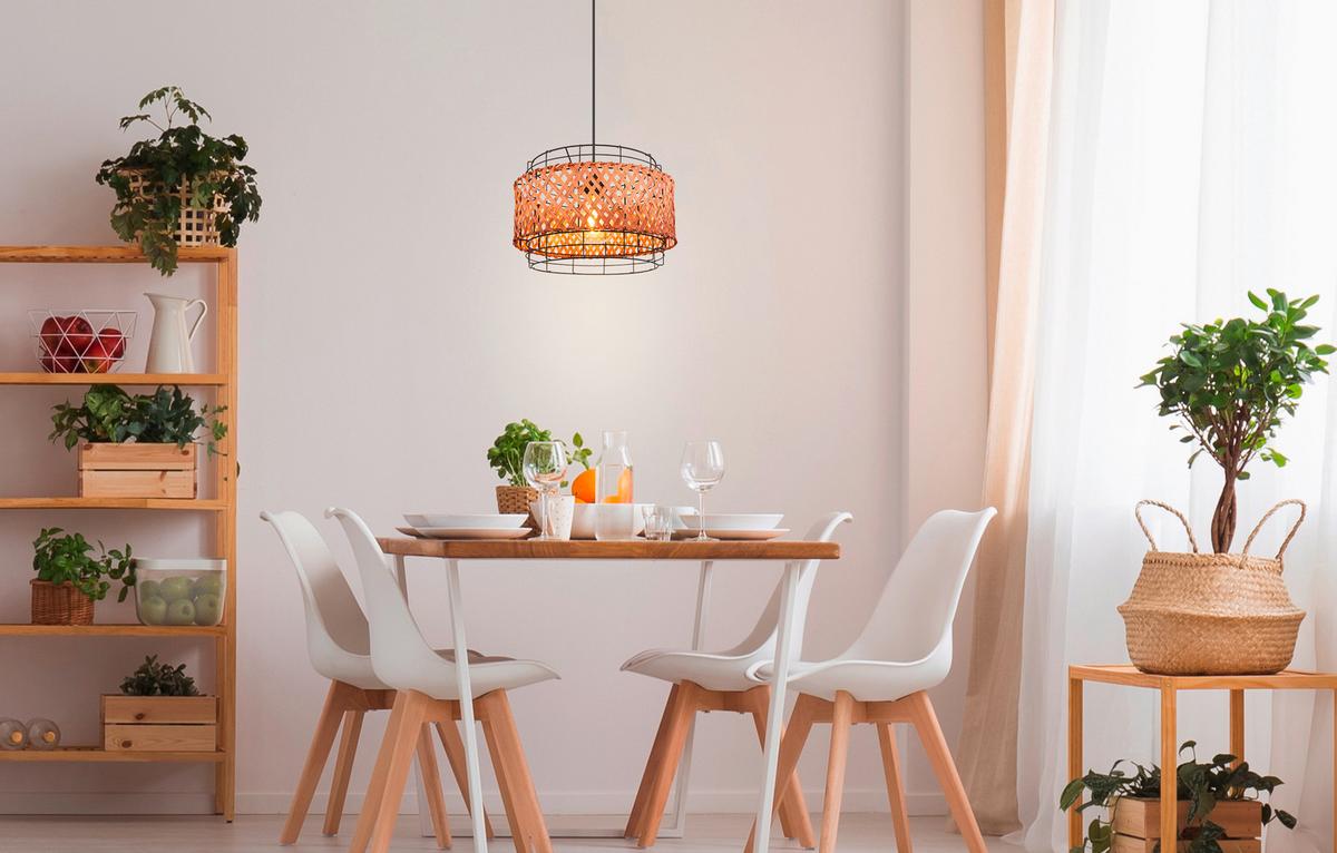 Hängeleuchte H: 120 cm 1-Flammig mit Bambus - Dunkelbraun/Schwarz, Basics, Naturmaterialien/Metall (35/120cm) - Globo