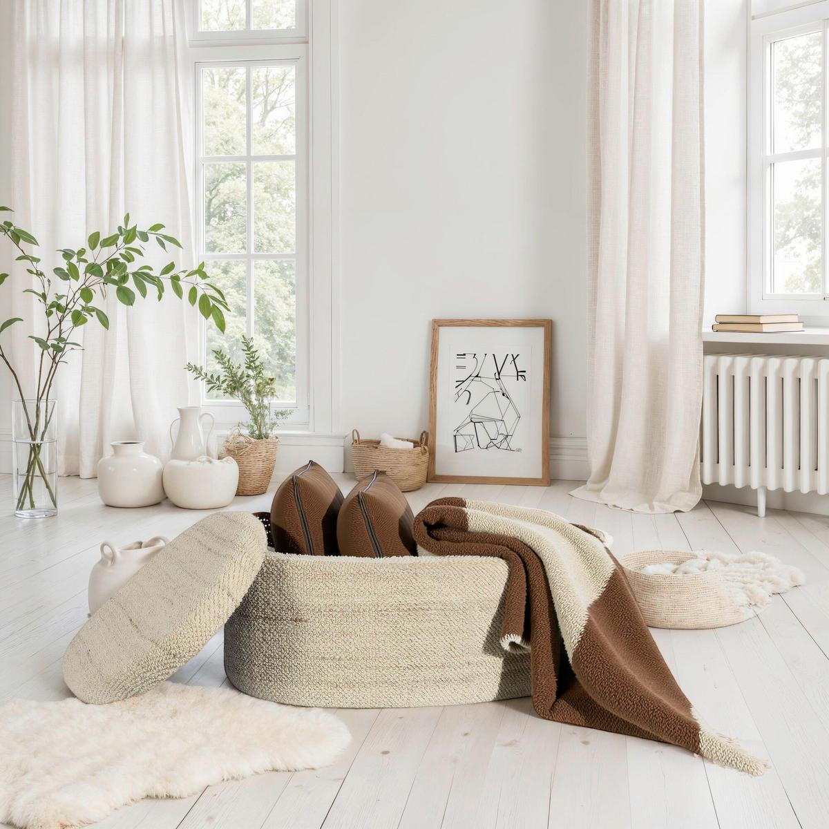 Hockerbank Beige B: 81cm - Beige, Design, Textil (81/40/62cm) - MID.YOU