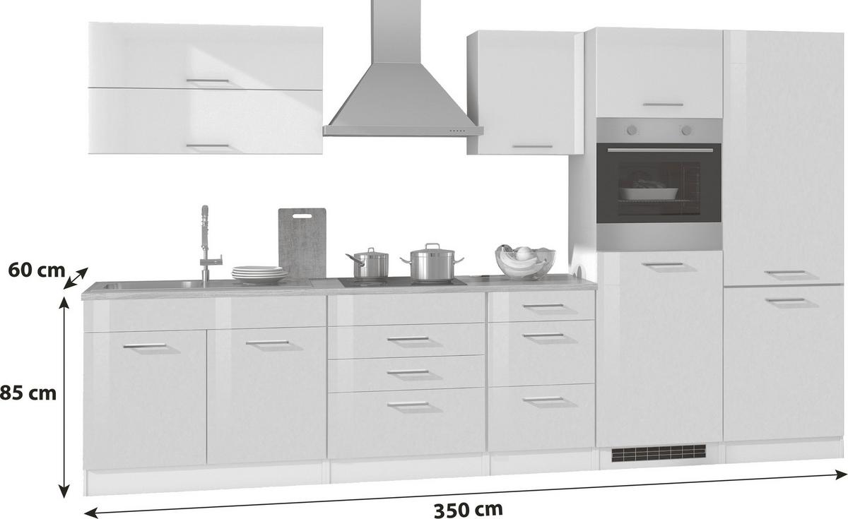 Küchenzeile Mailand Mit Geräten 350 Cm Weiß Hochglanz - Weiß Hochglanz/Eichefarben, Basics, Holzwerkstoff (350cm) - Held