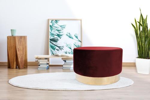Hocker Pouf Samt Rot/Goldfarben H: 43 cm - Rot/Goldfarben, Basics, Holz/Holzwerkstoff (55/43cm) - Kayoom