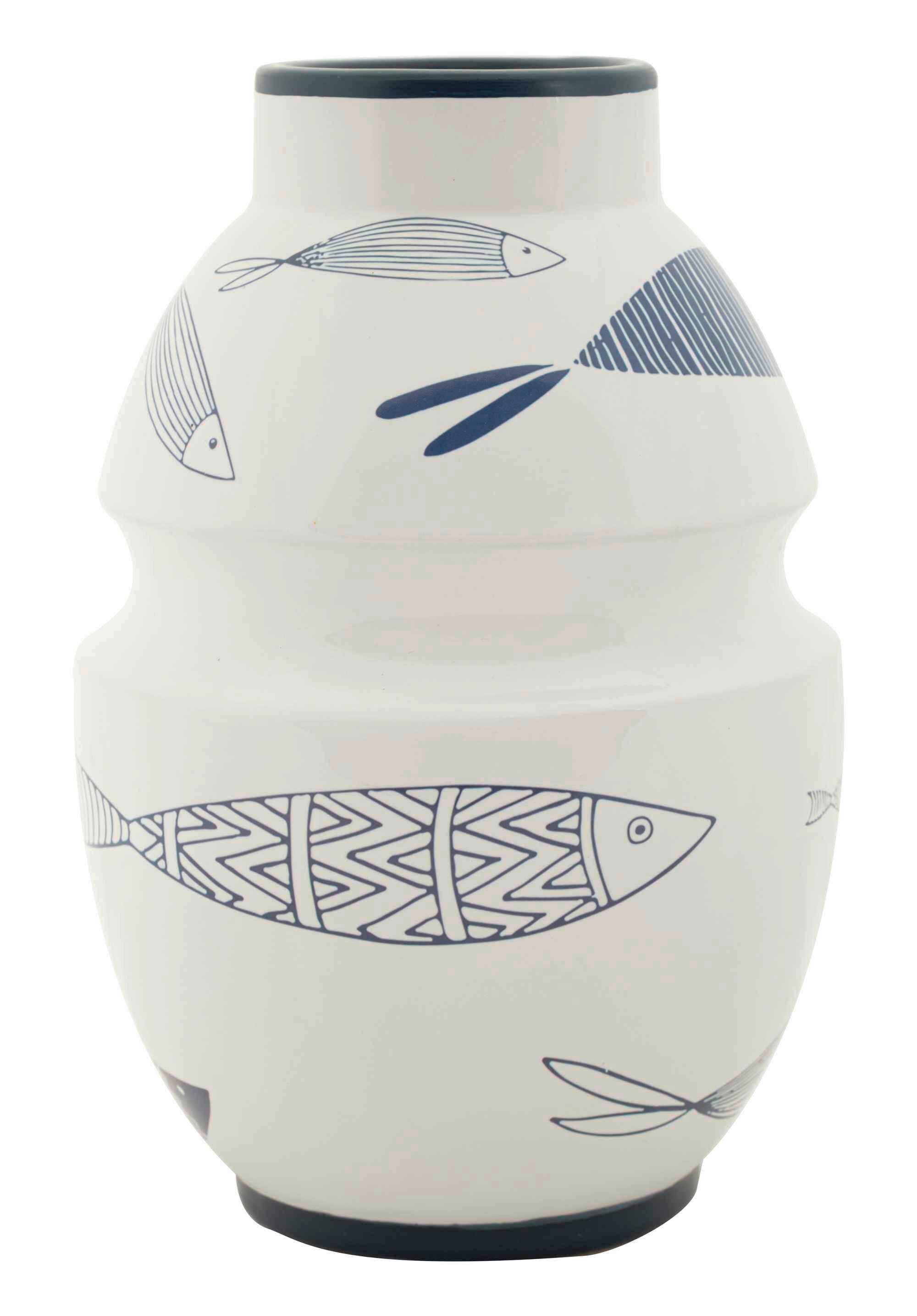 Vase Fish Blau, Weiß B: 15 Cm