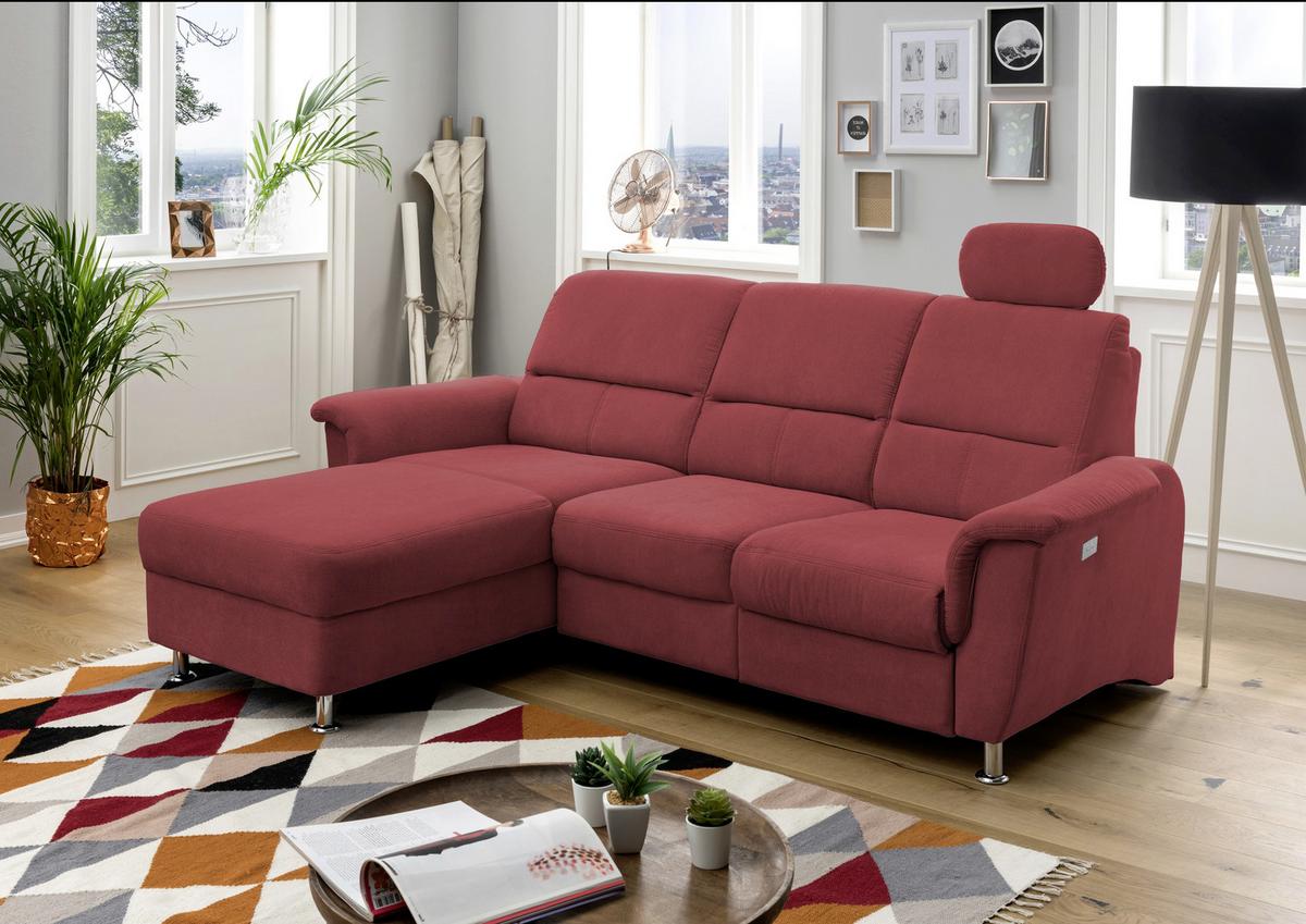 Ecksofa mit Relaxfunktion + USB Anschluss Parole, Mikrof. - Chromfarben/Rot, MODERN, Textil (165/231cm) - Livetastic