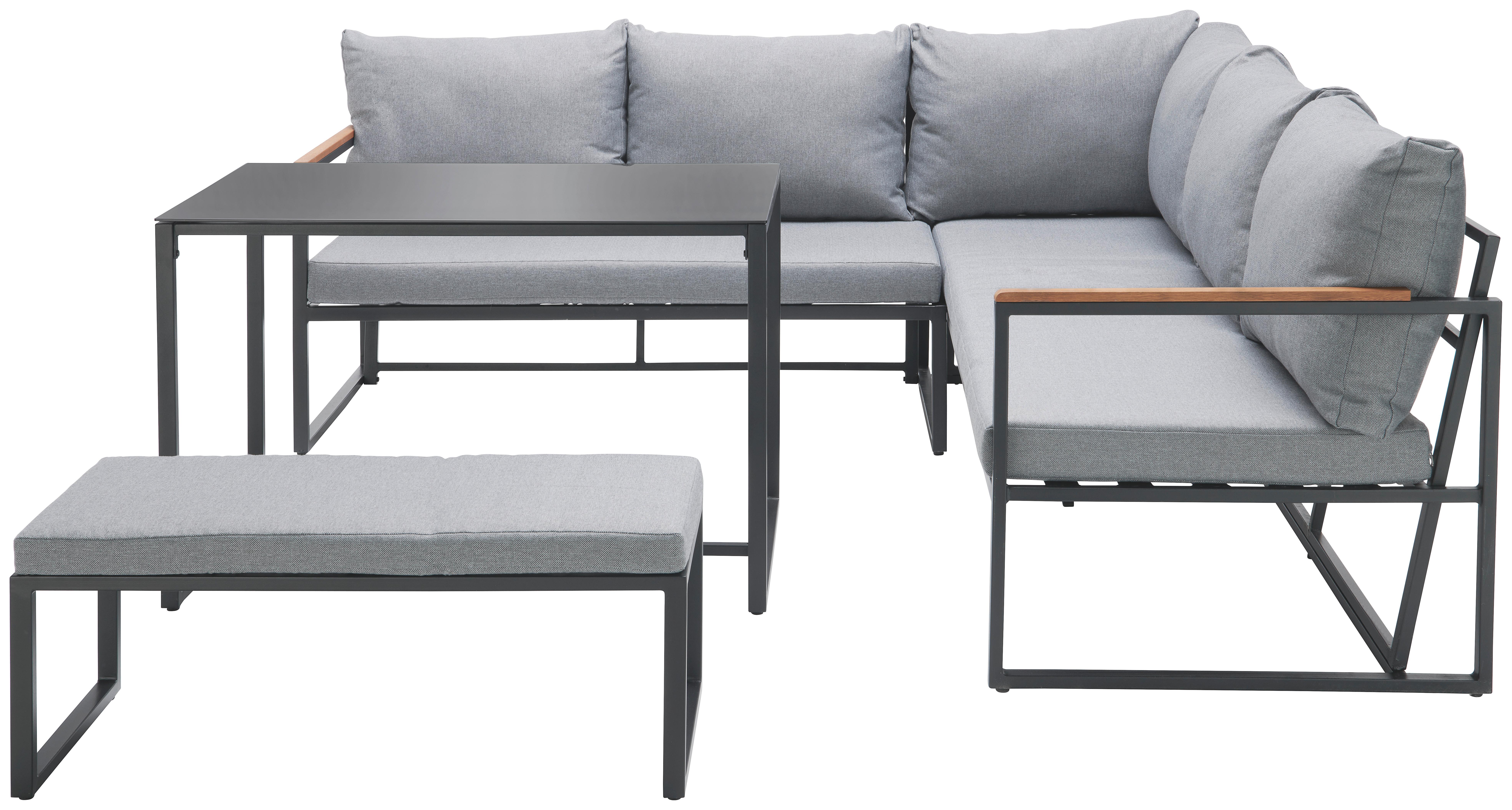 Sedacia Zostava Na Terasu Kanada - čierna/sivá, Moderný, kov/drevo (206/206cm) - Modern Living