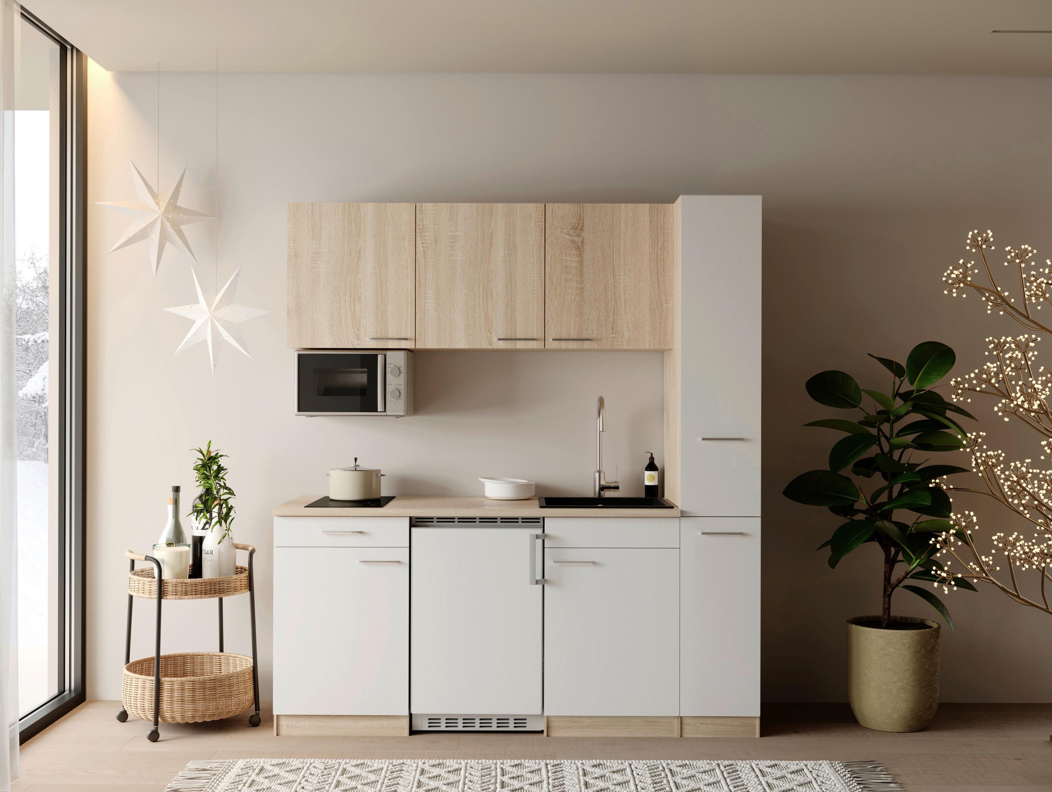 KÜCHENBLOCK Ingrid, Weiß B: 180 cm - Eichefarben/Weiß, Design, Holzwerkstoff (180cm) - Respekta