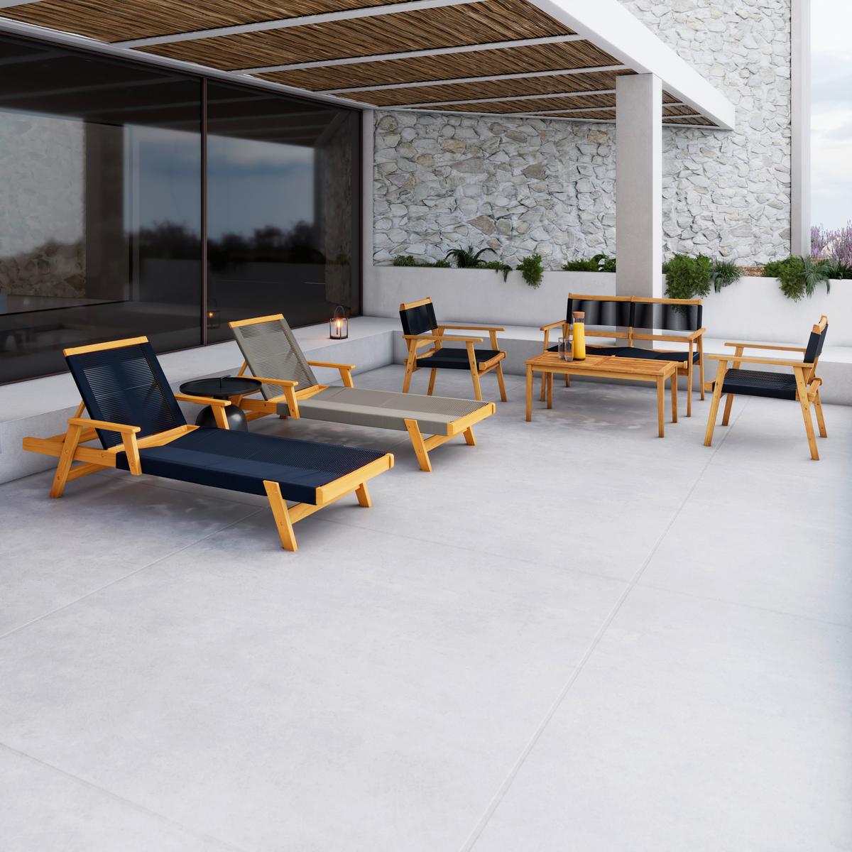 Záhradné ležadlo ENRICA - čierna/farba akácie, Modern, drevo/plast (200/73/79cm) - Bessagi Garden