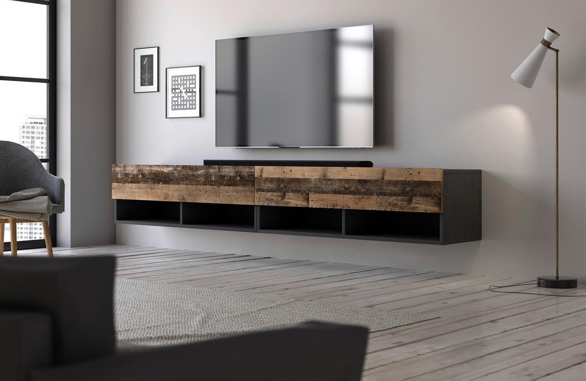 Lowboard Derby 200 - Alteiche/Dunkelgrau, Design, Holzwerkstoff (200/31,5/32,5cm) - Livetastic