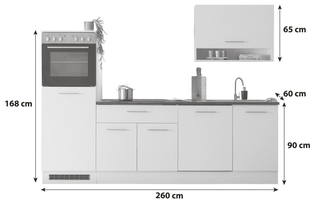 Küchenblock Eddy 260 Weiß B: 260 cm - Weiß/Grau, KONVENTIONELL, Holzwerkstoff (260cm) - P & B
