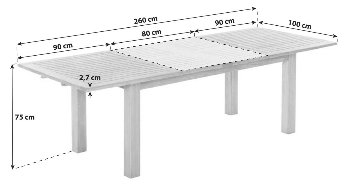 Gartentisch ausziehbar Eukalyptusholz L: 180-260 cm - Naturfarben, ROMANTIK / LANDHAUS, Holz (180-260/100/75cm) - Gardenson