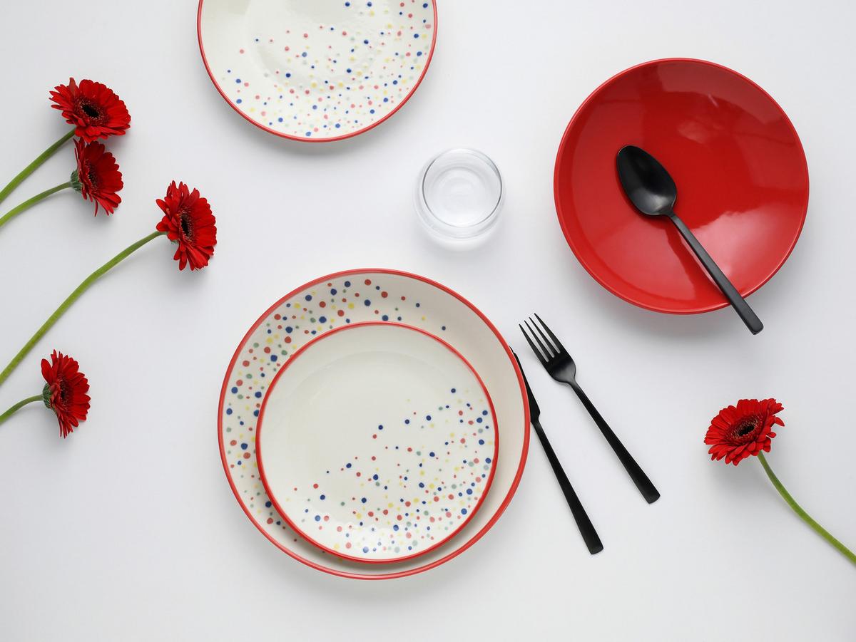 Tafelservice Joy Rot-bunt Creme, Rot 12--Teilig - Rot/Creme, Basics, Keramik - Creatable