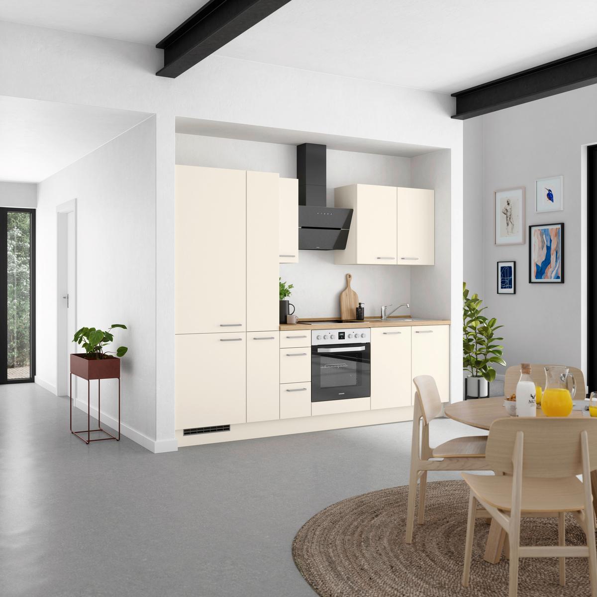 Kuchyňská linka 270 cm, magnólia supermatná - barvy dubu/magnolie, Moderní, kov/kompozitní dřevo (270cm) - Nobilia