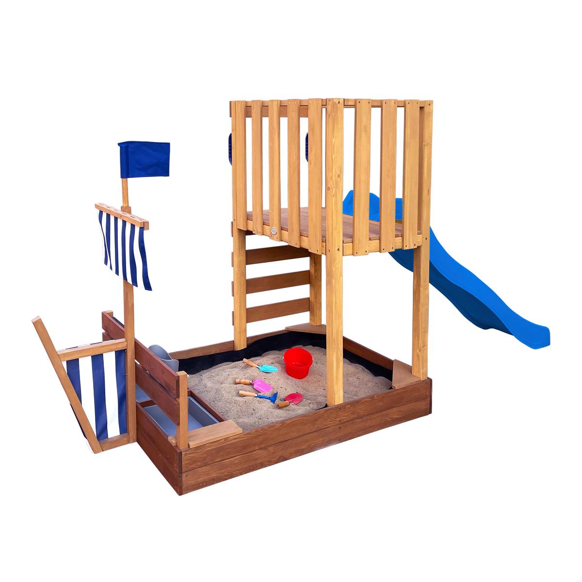 Spielturm Vicky mit Rutsche Blau - Blau/Braun, Basics, Holz/Kunststoff (180,5/87/150cm) - Ambia Garden