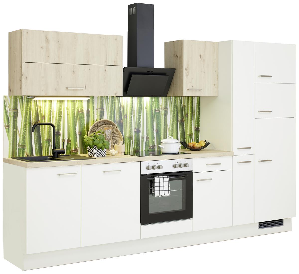 Küchenzeile Ip1200 mit Geräten 310 cm Weiß/Eiche Dekor - Eichefarben/Weiß, Basics, Holzwerkstoff (310cm)