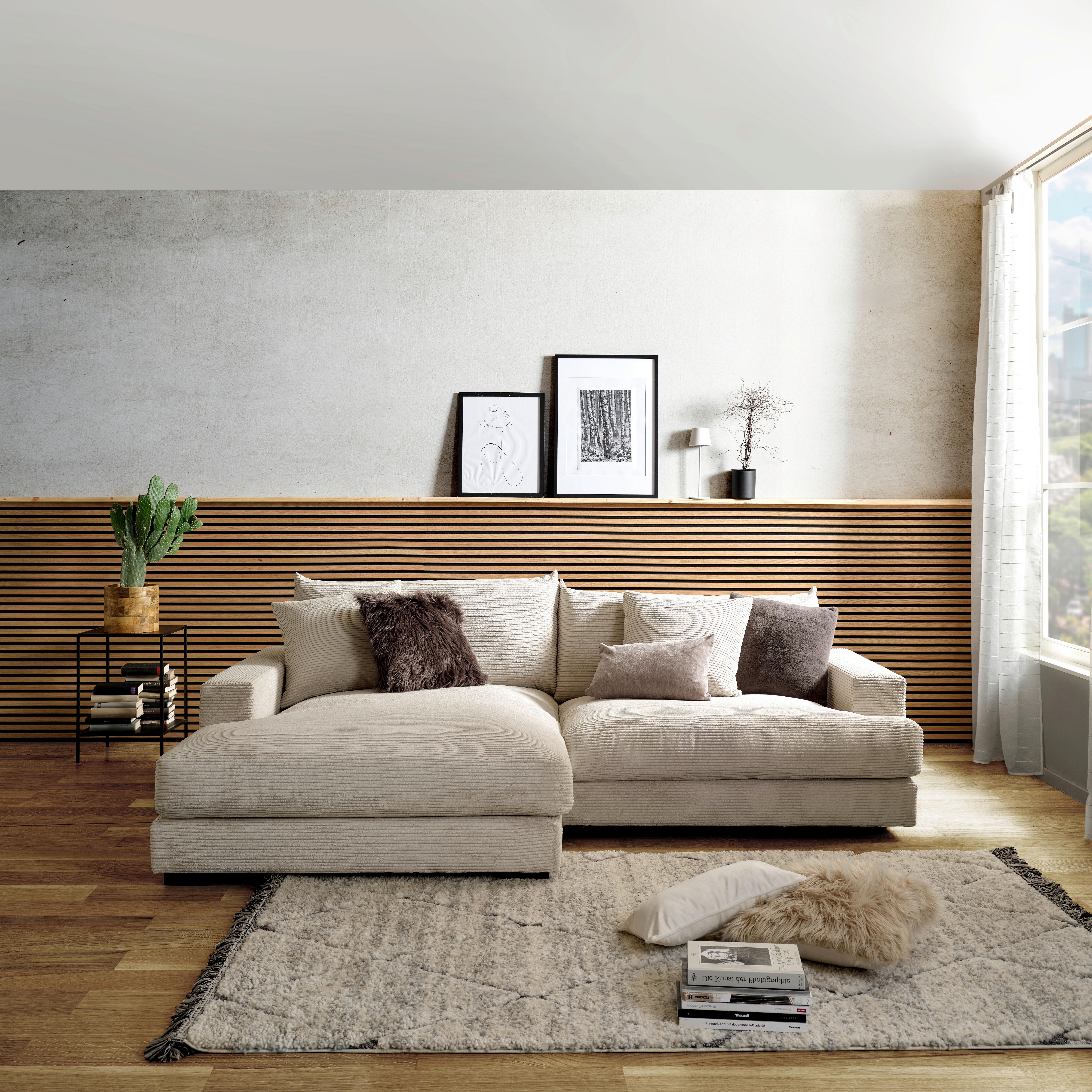 Ecksofa Pelle mit Kissen Beige Cord 180x265 cm - Beige/Schwarz, MODERN, Textil (180/265cm)
