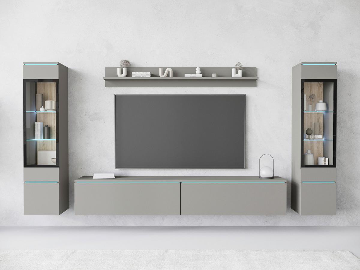 Wohnwand Vera II 4-Teilig Grau B: 240 cm - Grau, Trend, Glas/Holzwerkstoff (240/130/33cm)