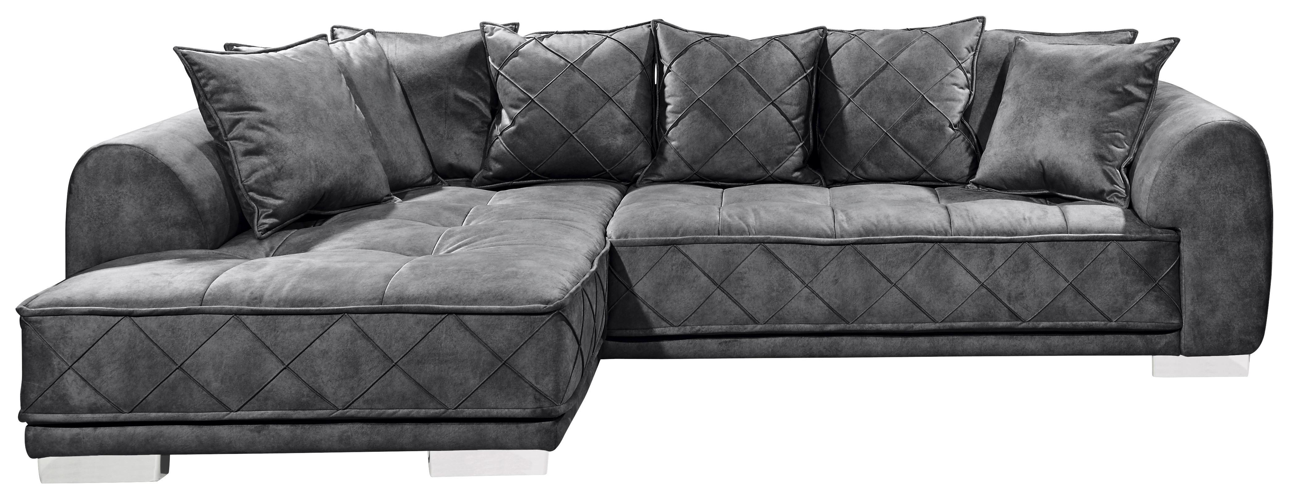 Ecksofa mit Flexibler Ottomane Sentina, Stoffbezug - Anthrazit/Silberfarben, Basics, Holzwerkstoff/Textil (194/319cm) - MID.YOU
