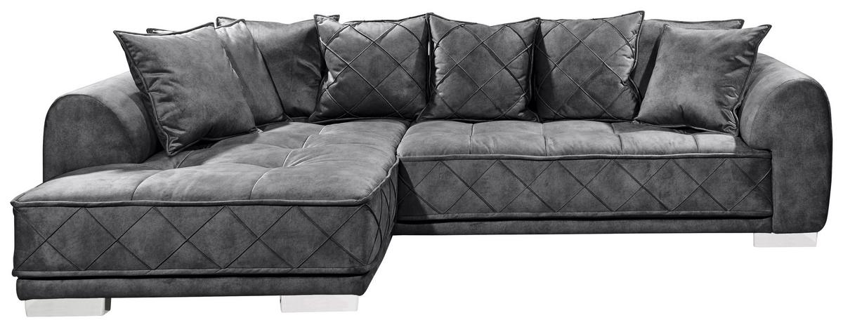 Ecksofa Mit Flexibler Ottomane Sentina, Stoffbezug - Anthrazit/Silberfarben, Basics, Holzwerkstoff/Textil (194/319cm) - MID.YOU