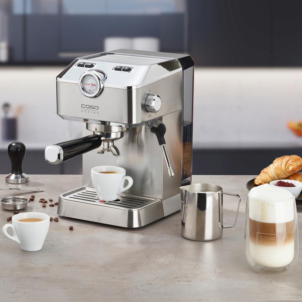 Espressomaschine 1820 - Edelstahlfarben/Schwarz, Basics (19,5/30,5/25,5cm) - CASO Design