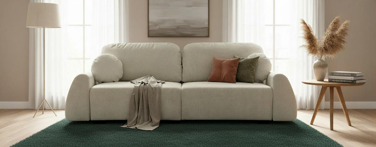 Schlafsofa Almi Boucle Beige, B: 260 Cm - Beige/Schwarz, Design, Textil (260/100/80cm) - Livetastic