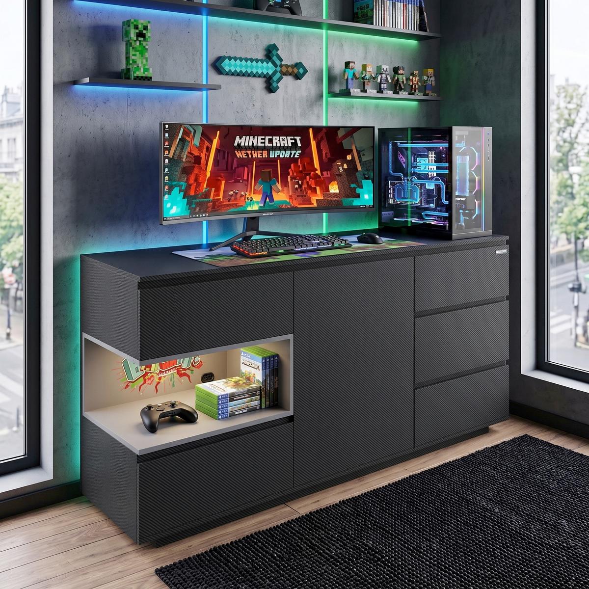 SIDEBOARD MINECRAFT - Schwarz, MODERN, Holzwerkstoff (160/80/40cm) - Minecraft