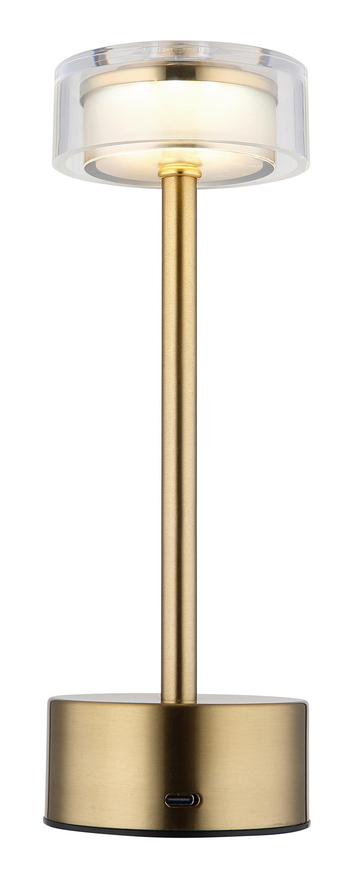 Akku-Tischleuchte 21026m Shira - Klar/Messingfarben, Design, Kunststoff/Metall (8/23,5cm) - Globo