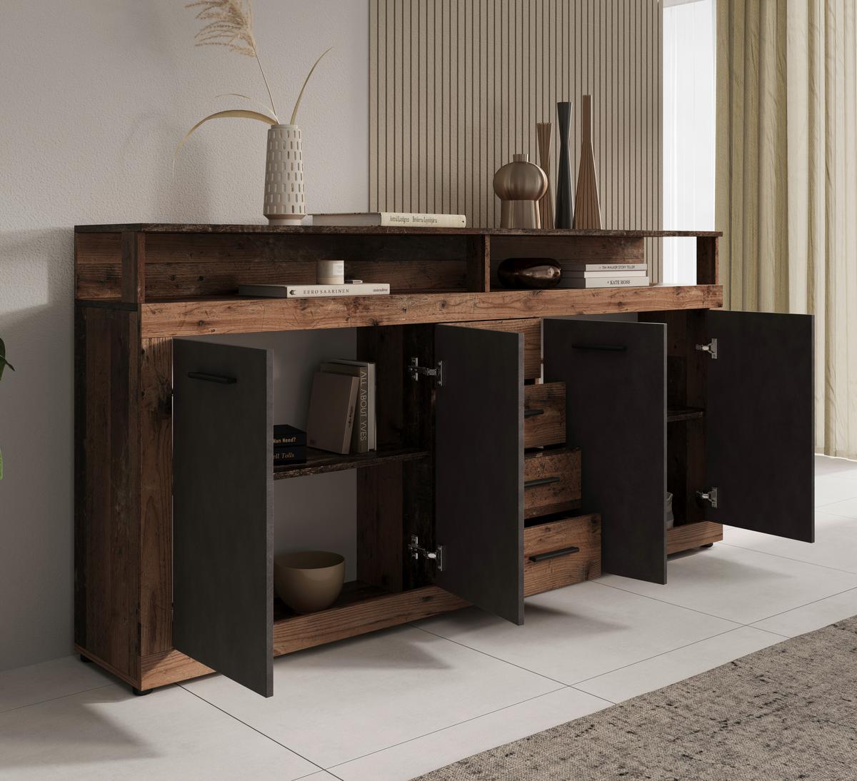 Sideboard Lupo - Alteiche/Anthrazit, Design, Holzwerkstoff (190/96/32cm) - MID.YOU