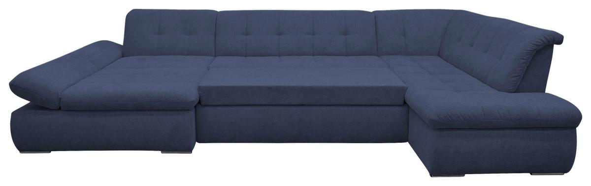 Wohnlandschaft Moric Mit Schlaffunktion Dunkelblau - Chromfarben/Dunkelblau, KONVENTIONELL, Textil (172/353/216cm) - MID.YOU