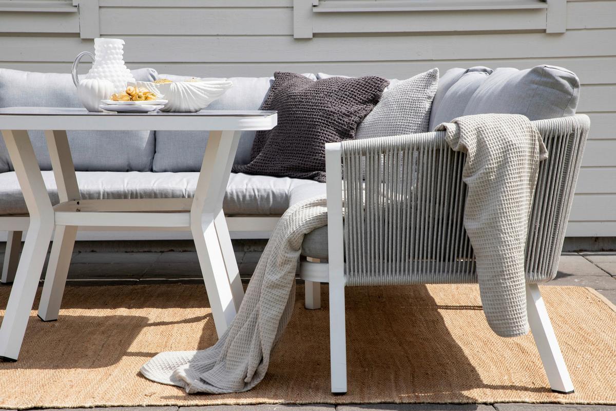 Loungegarnitur Virya - Weiß/Grau, KONVENTIONELL, Textil/Metall - Gardenson