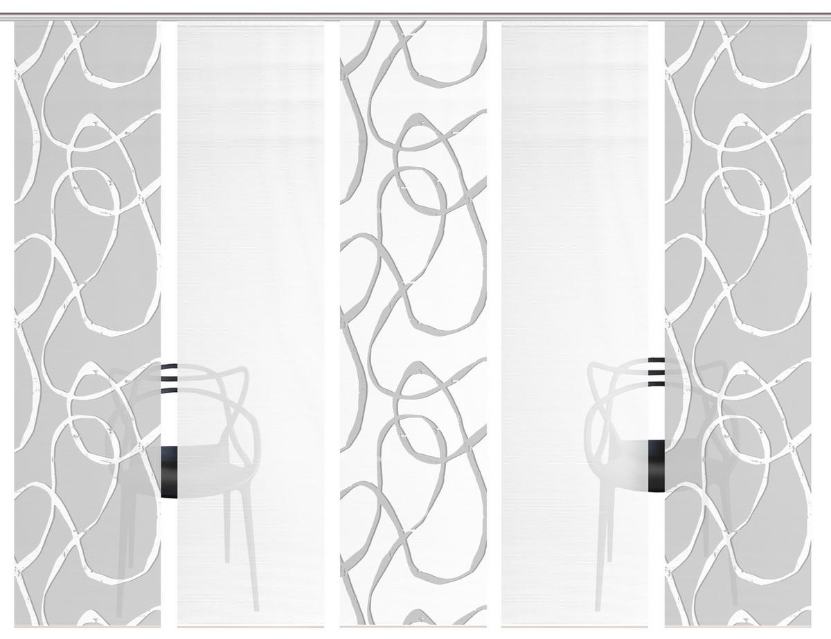 Flächenvorhang Ophelia 5er Set - Grau Hochglanz/Weiß, KONVENTIONELL, Textil (60/260cm)