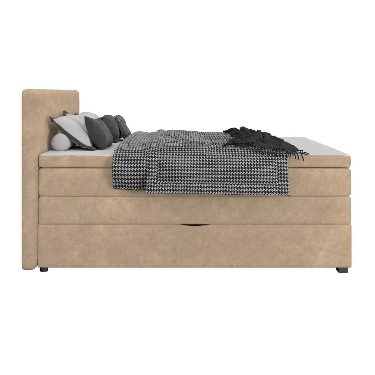 Boxspringbett Mit Topper & Bettkasten 200x200 Lauro - Schwarz/Braun, Trend, Textil (200/200cm)