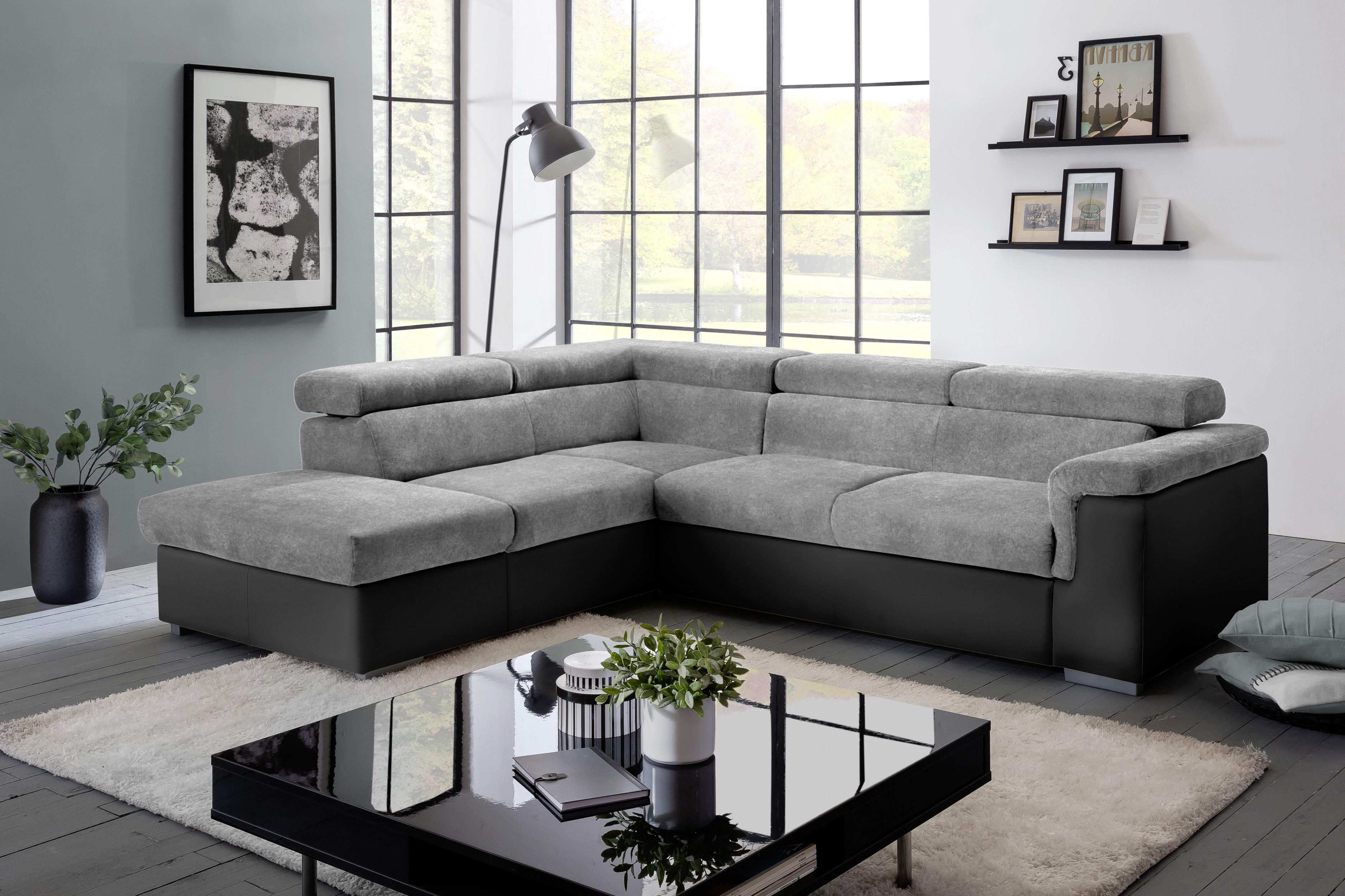 Sedací souprava MILLA šedá/černá levý roh - šedá/černá, Basics, dřevo/textil (217/252cm)