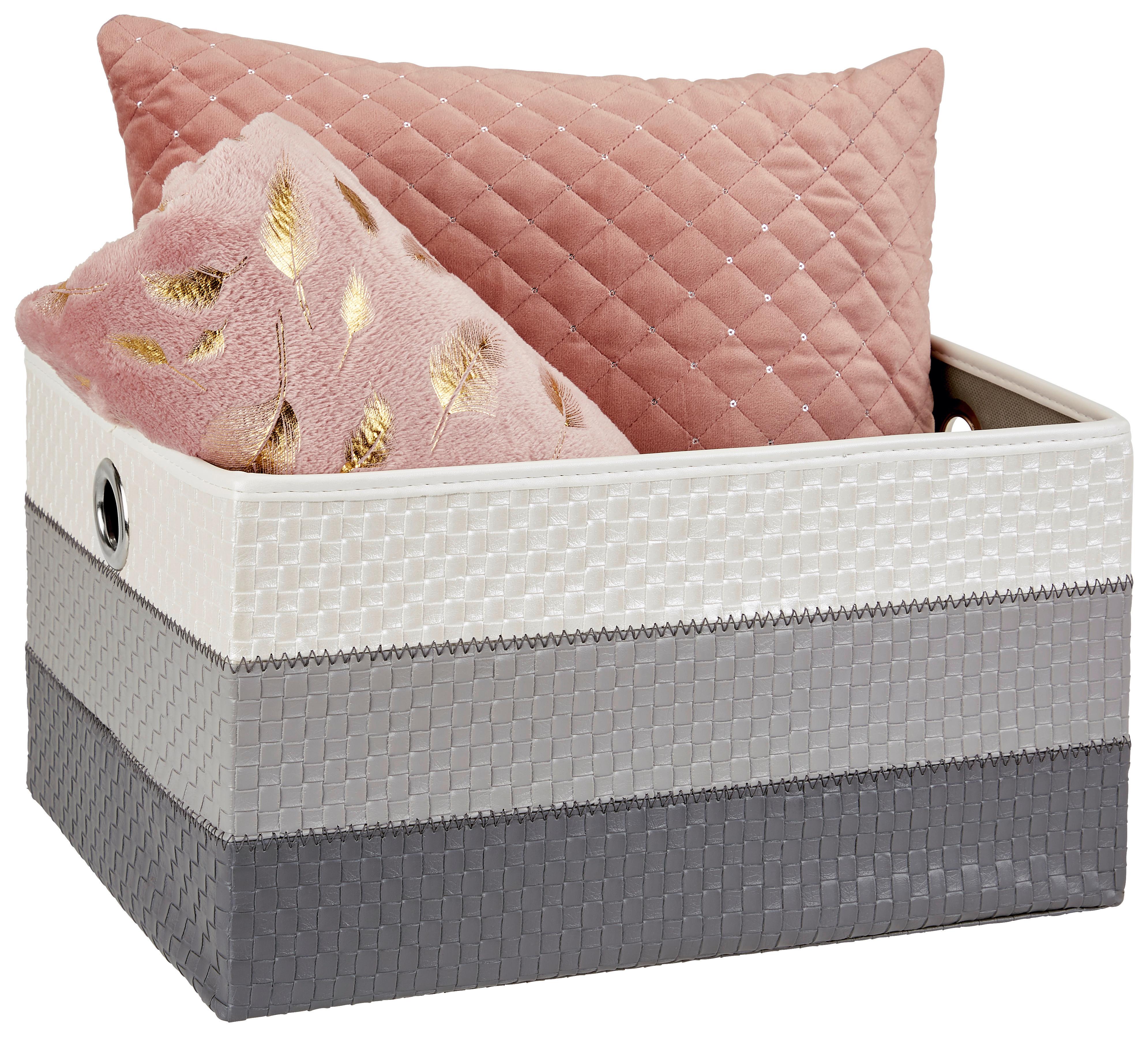 Regalkorb Debby 40x29 Cm Weiß/grau Kunststoff Lederlook - Weiß/Grau, Basics, Textil (40/29/22cm) - Ondega