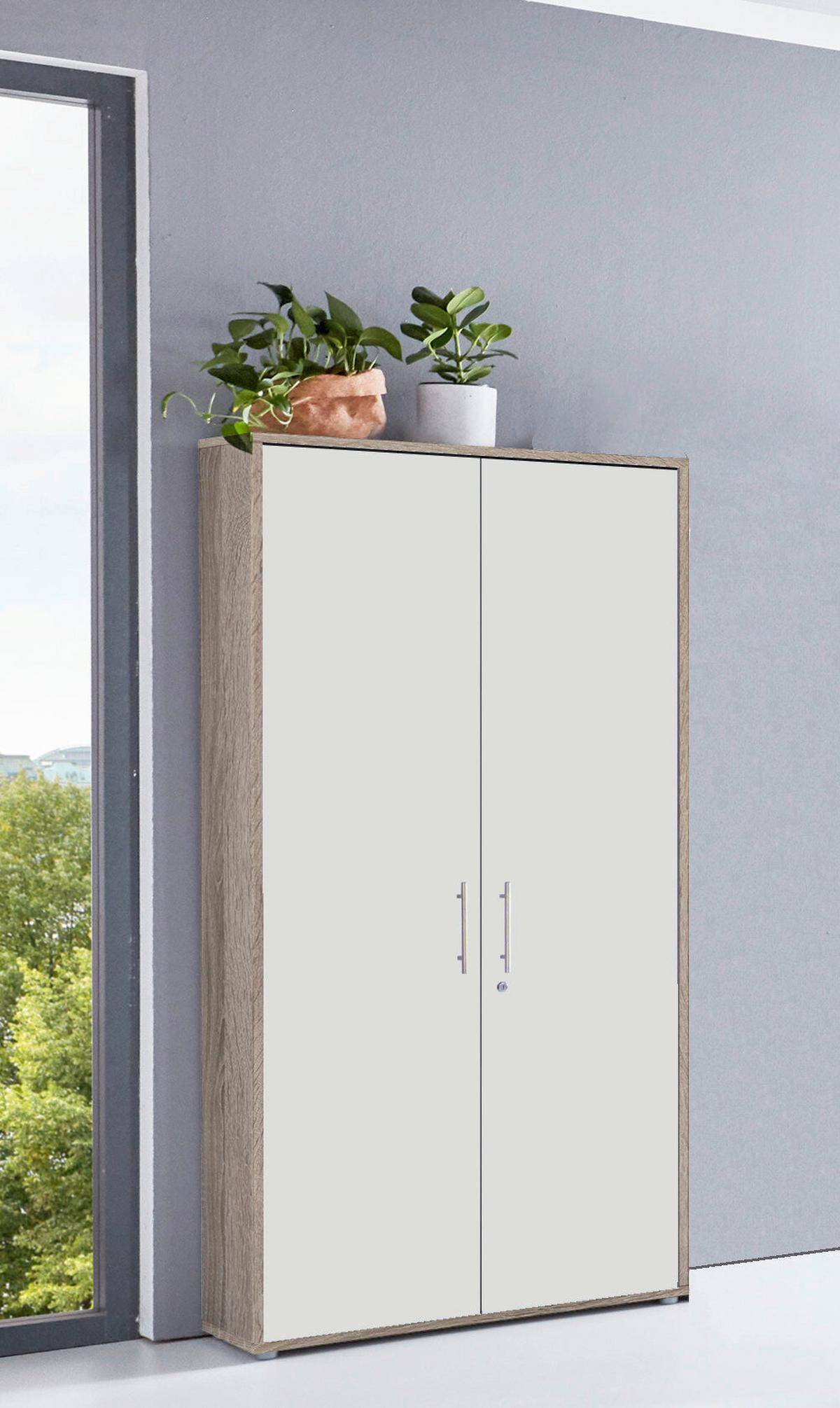 Aktenschrank Office Edition Weiß/Eiche Dekor B: 257cm - Eichefarben/Weiß, MODERN, Holzwerkstoff (257/185,6/33cm) - MID.YOU