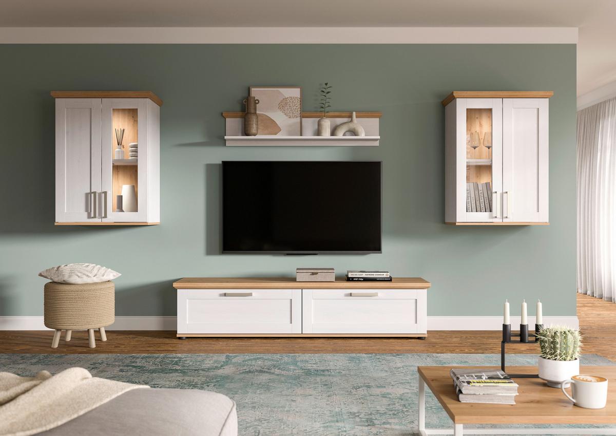 Wohnwand Verona Lärchefarben /Eiche Dekor B: 316cm - Lärchefarben/Schwarz, Design, Holzwerkstoff (316/161/40cm) - Livetastic