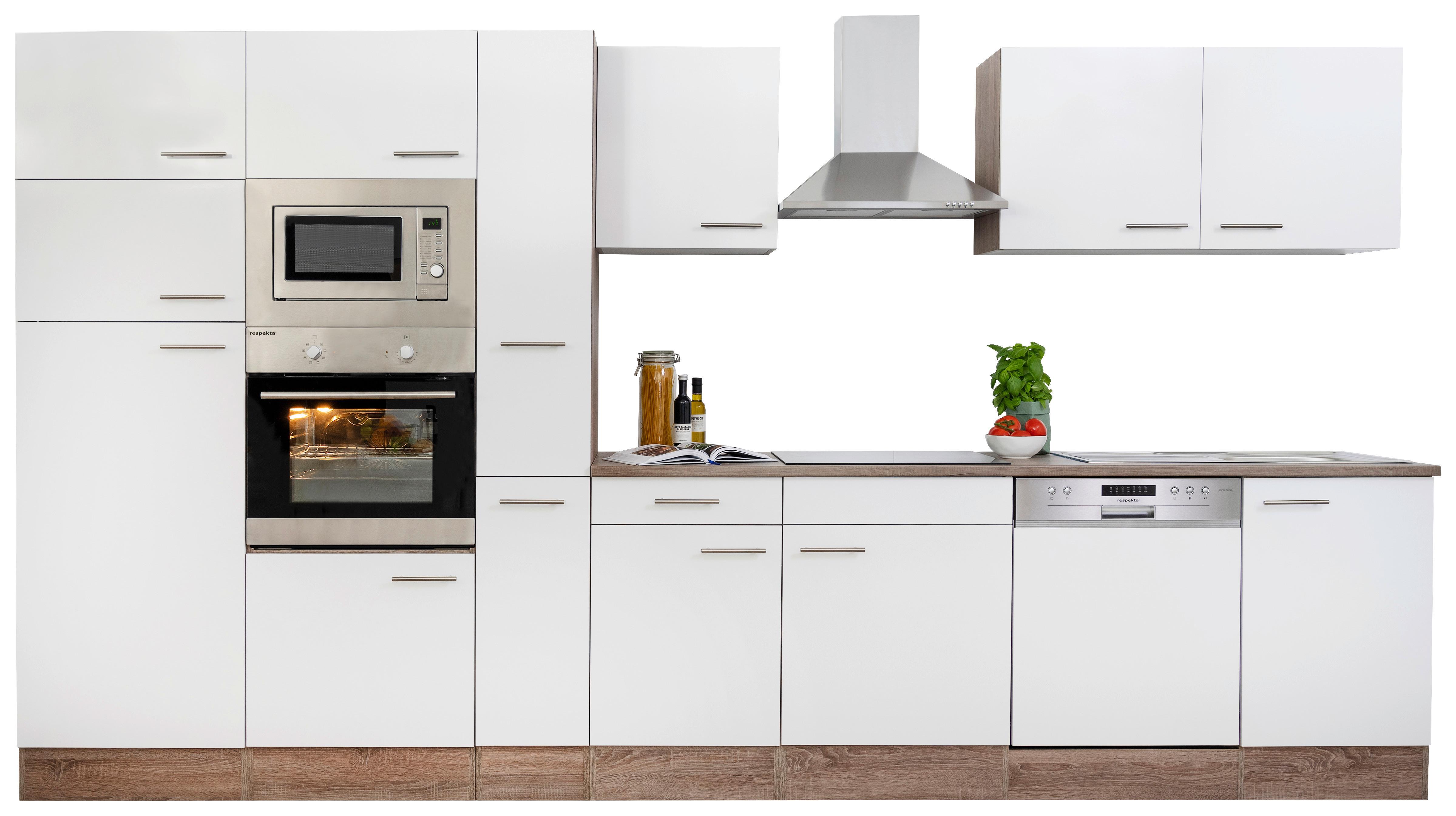 Küchenzeile mit Geräten B: 370 cm Weiß/Eiche Dekor - Eichefarben/Weiß, MODERN, Holzwerkstoff (370cm) - Respekta