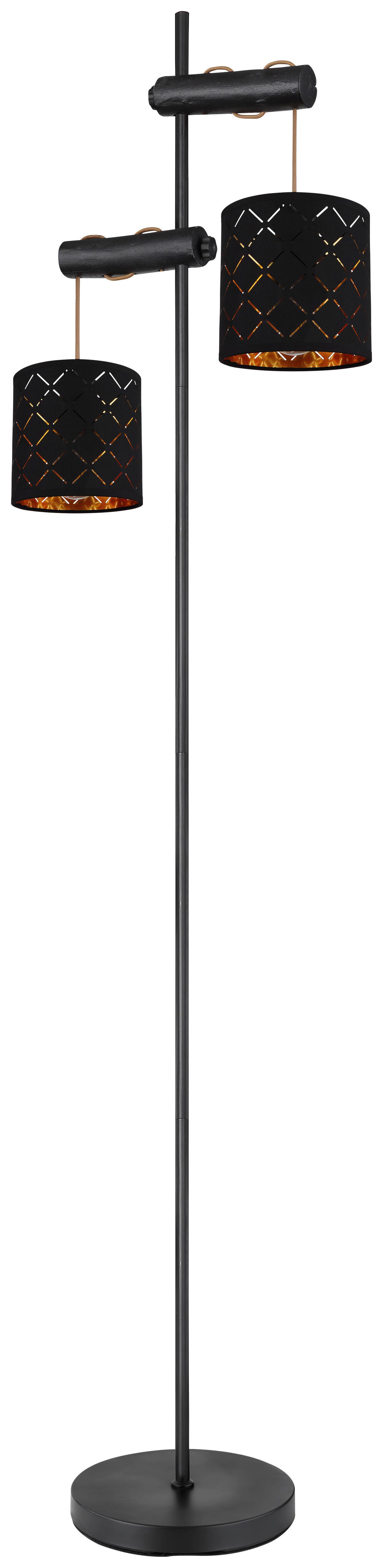 Stehlampe Schwarz Mit Wippschalter - Goldfarben/Schwarz, Basics, Holz/Textil (41/23/150cm) - Globo