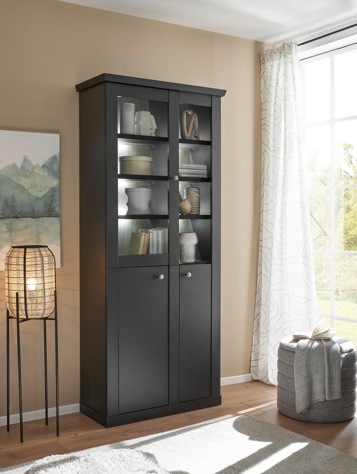 Vitrine Lincoln Schwarz/Eichefarben B: 86cm - Eichefarben/Schwarz, Design, Holzwerkstoff (86/200/39cm) - MID.YOU
