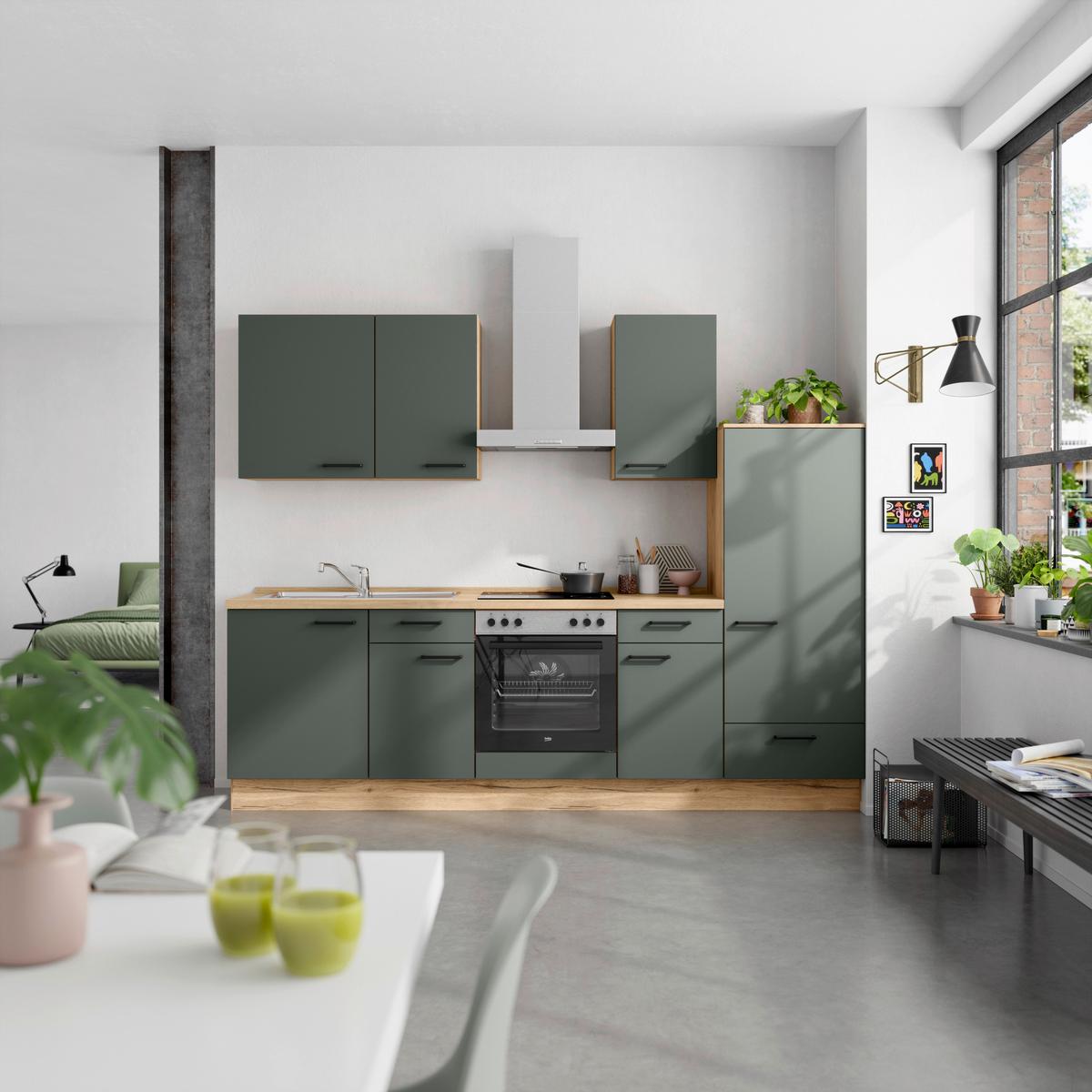 Küchenleerblock Easytouch Low-Line, L6 Rechts - Dunkelgrün/Eichefarben, MODERN, Holzwerkstoff (270cm) - Nobilia