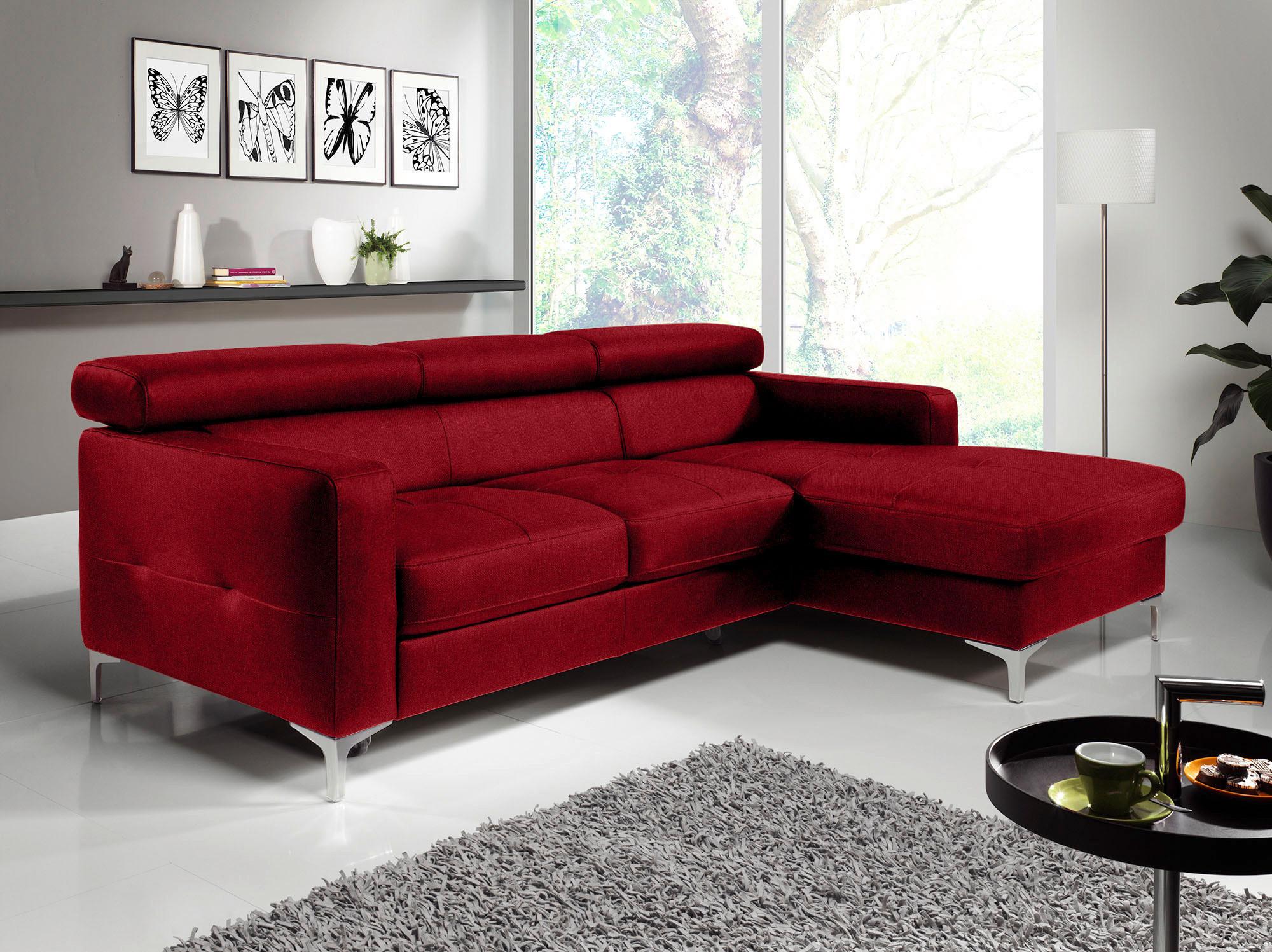 Ecksofa Sammy Dunkelrot - Chromfarben/Dunkelrot, Design, Textil (226/169cm) - Livetastic