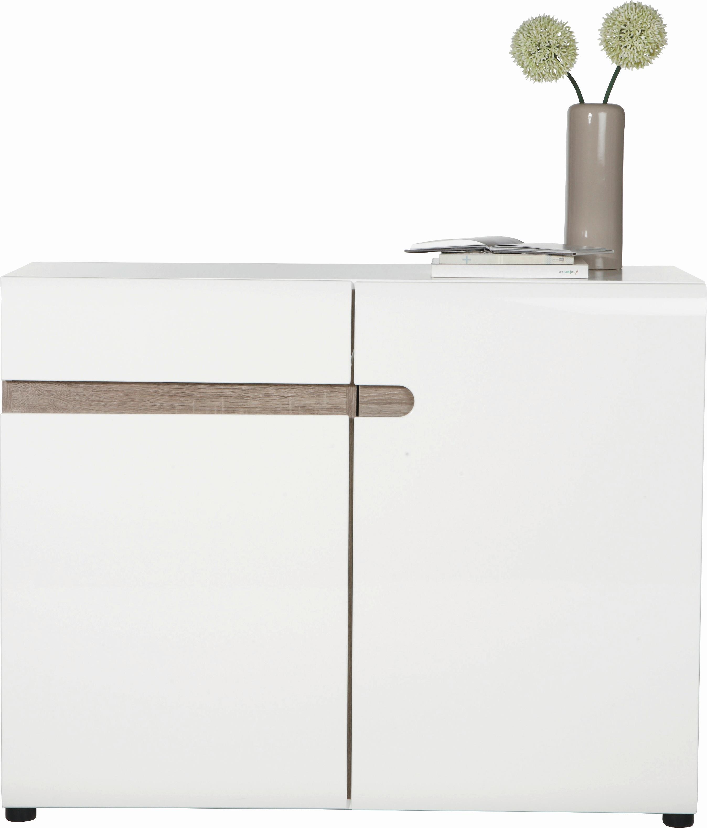 Kommode Linate B: 109,4 Cm Alpinweiss/trüffel Eiche Dekor - Weiß Hochglanz/Trüffeleichefarben, MODERN, Holzwerkstoff (109,4/86,5/41,9cm)