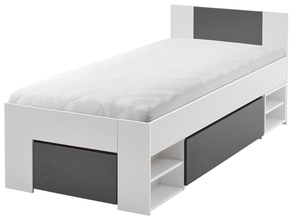 Stauraumbett mit Bettladen 90x200cm Azurro Anthrazit/Weiß - Anthrazit/Weiß, MODERN, Holzwerkstoff (90/200cm)