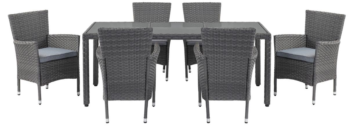 Gartengarnitur 7-teilig Eva Kunststoff/glas Mit Kissen - Braun/Grau, MODERN, Glas/Kunststoff - Luca Bessoni