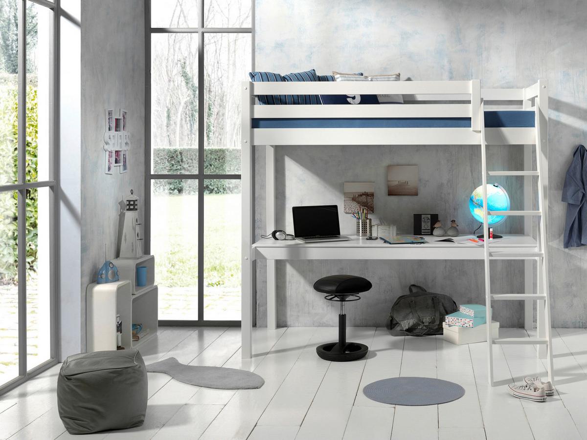 Hochbett Pino B: 164,5 cm Weiß - Weiß/Kieferfarben, Basics, Holz (90/200cm) - Vipack