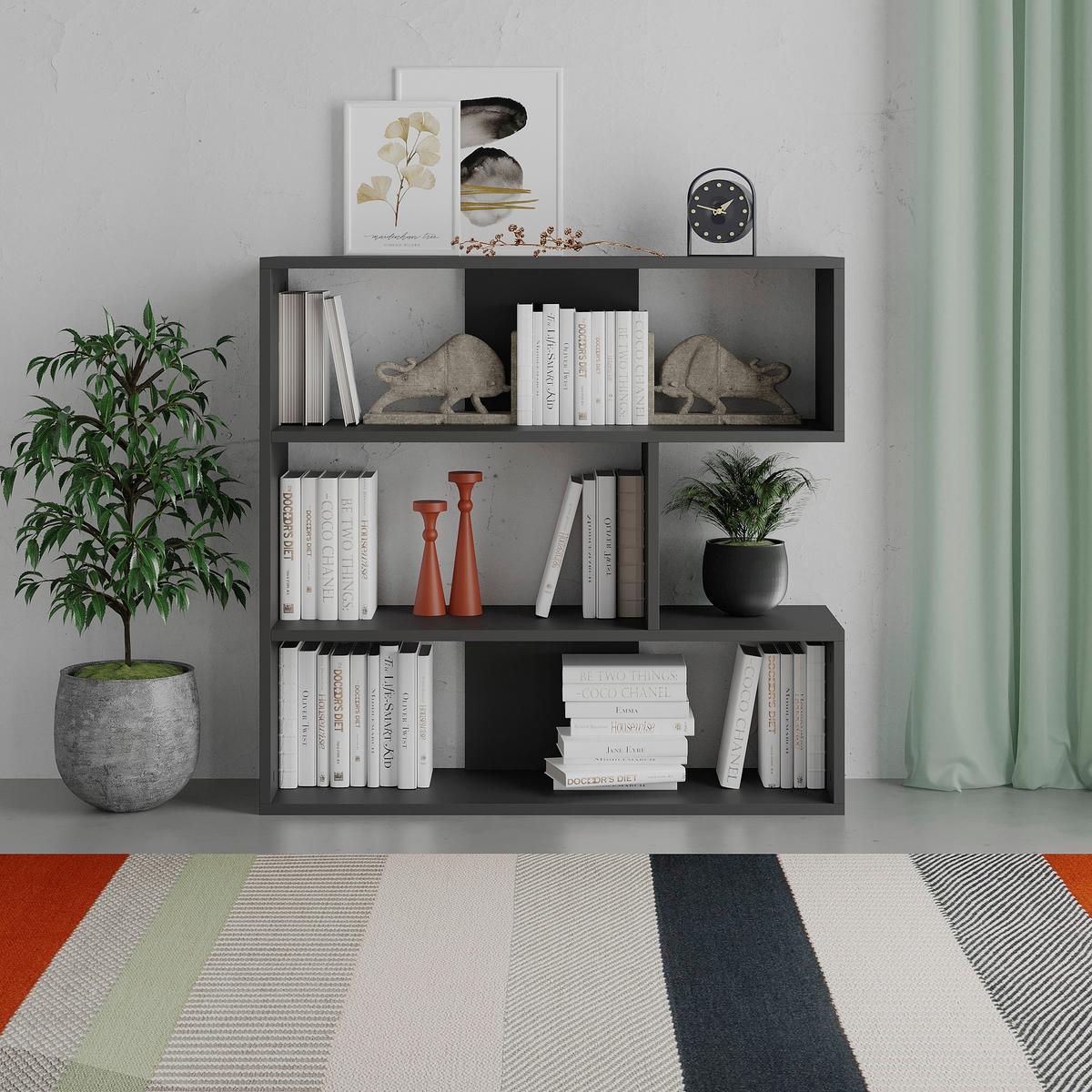 Bücherwand Molly Bücherregal - Anthrazit, Design, Holzwerkstoff (94/89/30cm) - Livetastic