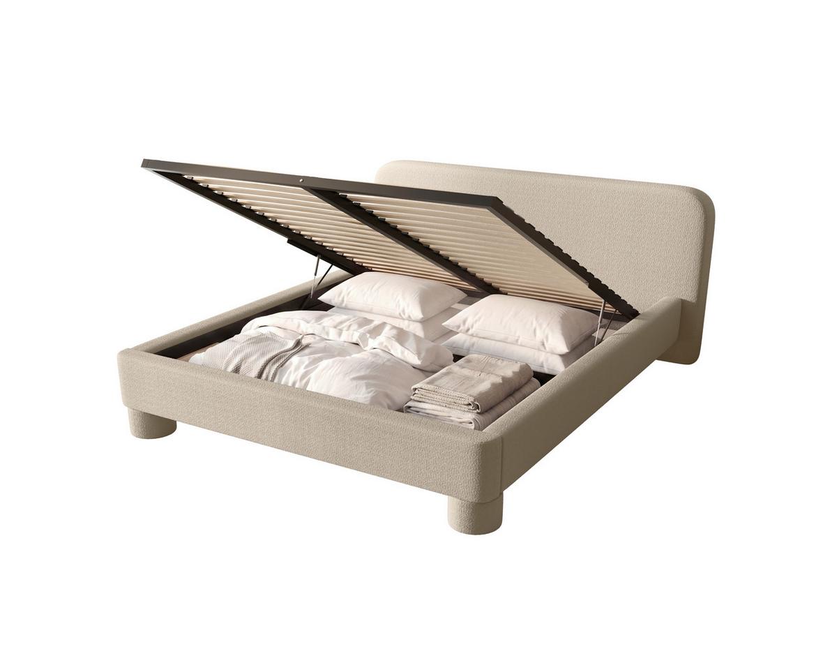 Polster Bett Bill 120 Creme LF: 120x200 cm - Creme/Schwarz, MODERN, Textil/Metall (140/200cm) - MID.YOU