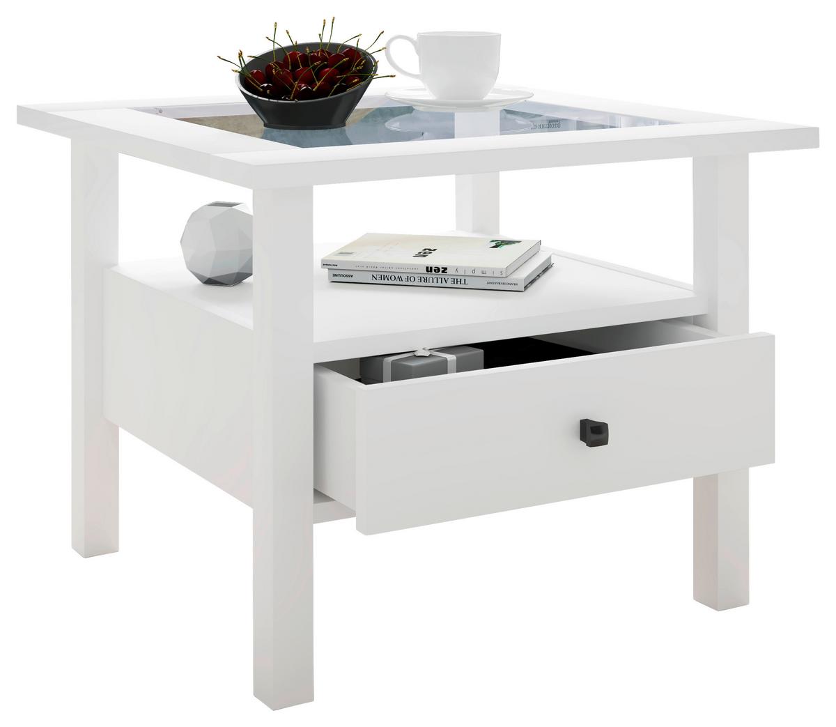 Couchtisch Lingis Weiß L: 54 Cm - Weiß, LIFESTYLE, Glas/Holzwerkstoff (54/54/42cm) - MID.YOU