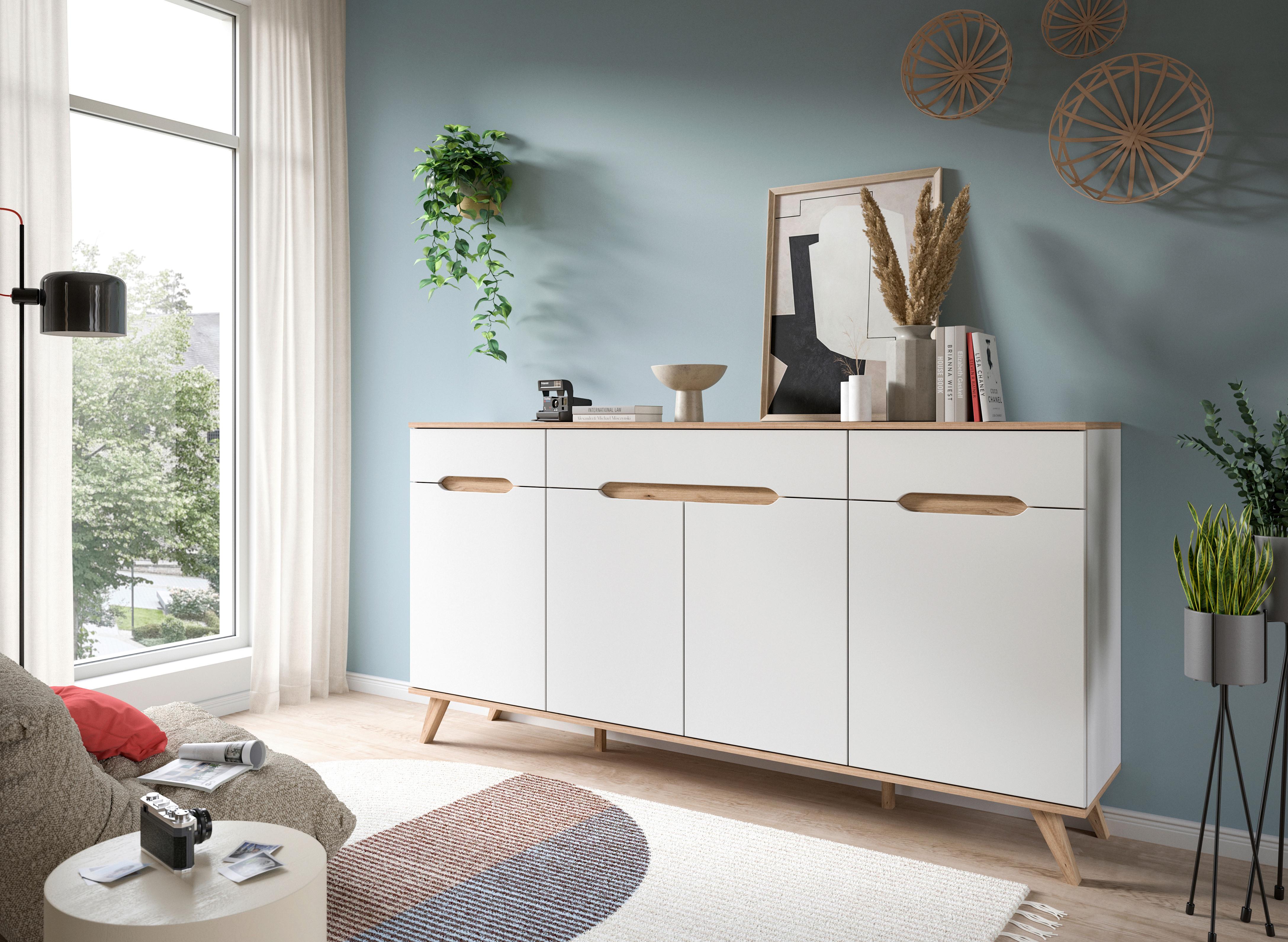Sideboard Stockholm Eichefarben/weiß B: 185 Cm - Eichefarben/Weiß, Design, Holzwerkstoff (185/95/40cm) - MID.YOU